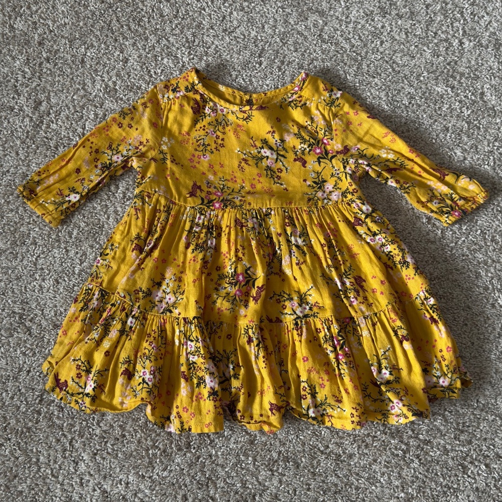 Old navy baby girls toddler girls mustard yellow floral flower dress size 2T